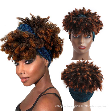 Synthetic Short Wigs Culry Headband Wig Wrap  Linked Short Drawsrting Kinky Headband Wigs